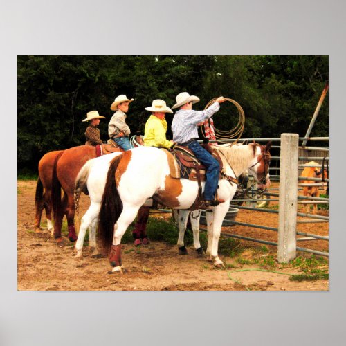 Young Cowboys Horse Western Rodeo Poster Photo Art