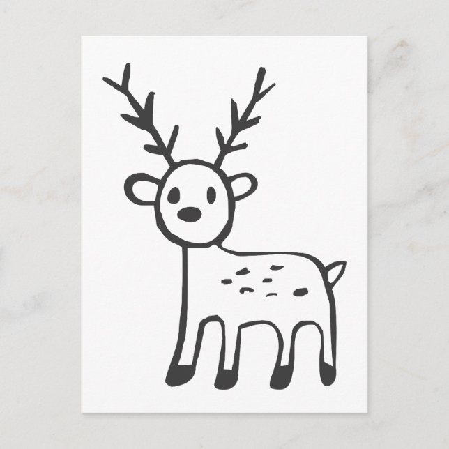Young Deer in Black and White Sketch Postcard (Front)