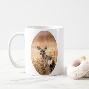 Young Deer in Wildflowers with Grungy Texture Art Coffee Mug