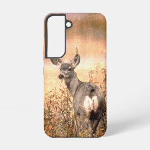 Young Deer in Wildflowers with Grungy Texture Art Samsung Galaxy S22 Case
