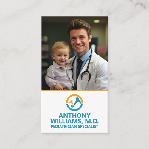 Young Doctor Holding Smiling Child Business Card