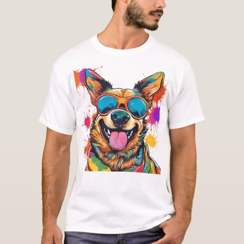Young dog wearing sunglasses design   T_Shirt