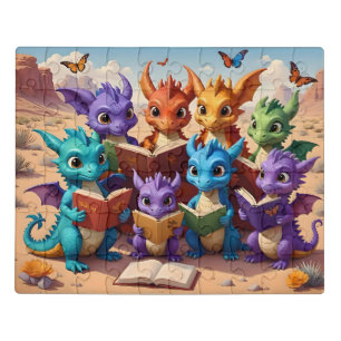 Young Dragons reading books in the desert Jigsaw Puzzle