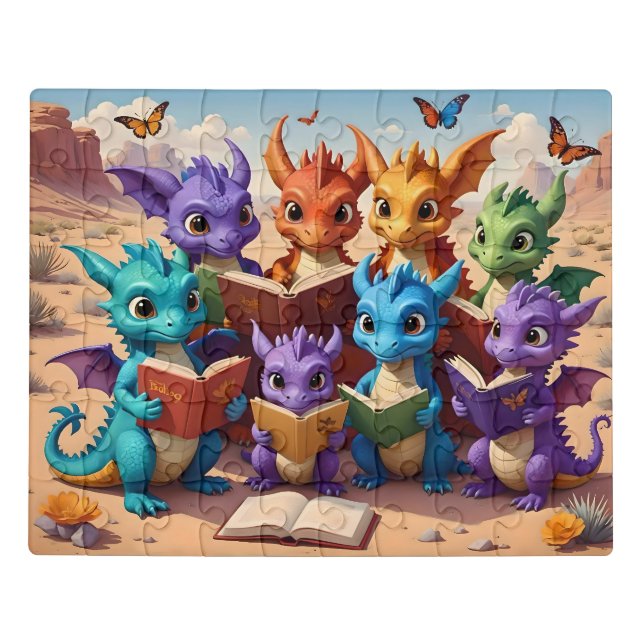Young Dragons reading books in the desert Jigsaw Puzzle (Puzzle Horizontal)
