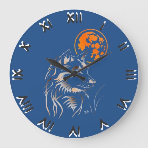 young dreamy wolf large clock