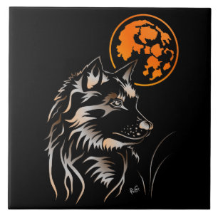 young dreamy wolf pottery photo tile