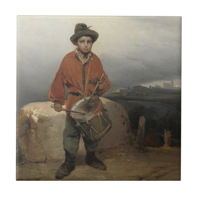 Young Drummer Boy (by Gerolamo Induno) Ceramic Tile (Front)