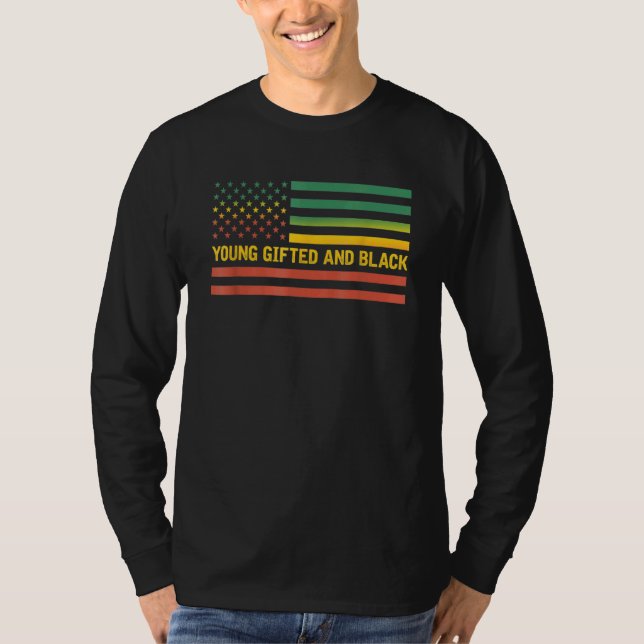 Young Ed And Black History Us Flag African America T-Shirt (Front)