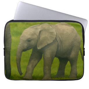 Young Elephant with Guardian in Grassy Reserve Laptop Sleeve
