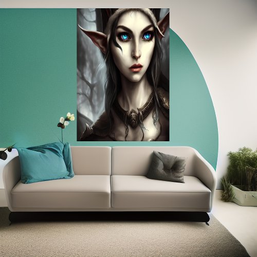 Young elf female blue eye  AI Art  Poster