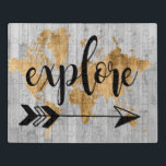 Young Explorer V Jigsaw Puzzle<br><div class="desc">A cute design featuring a gol
den text phrase and a gold map of the world over a gray plank background.. Artist: Studio W</div>