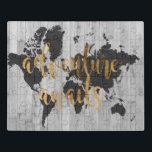Young Explorer VI Jigsaw Puzzle<br><div class="desc">A cute design featuring a gol
den text phrase and a black map of the world over a gray plank background.. Artist: Studio W</div>