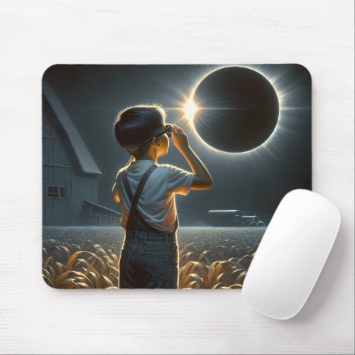 Young Farm Boy Watching The Total Solar Eclipse Mouse Pad