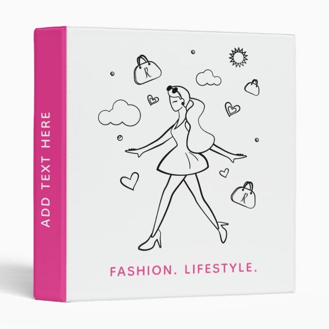 Young Fashion Girl - Sketched Art in Black & White 3 Ring Binder (Front/Spine)