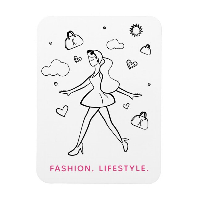 Young Fashion Girl - Sketched Art in Black & White Magnet (Vertical)