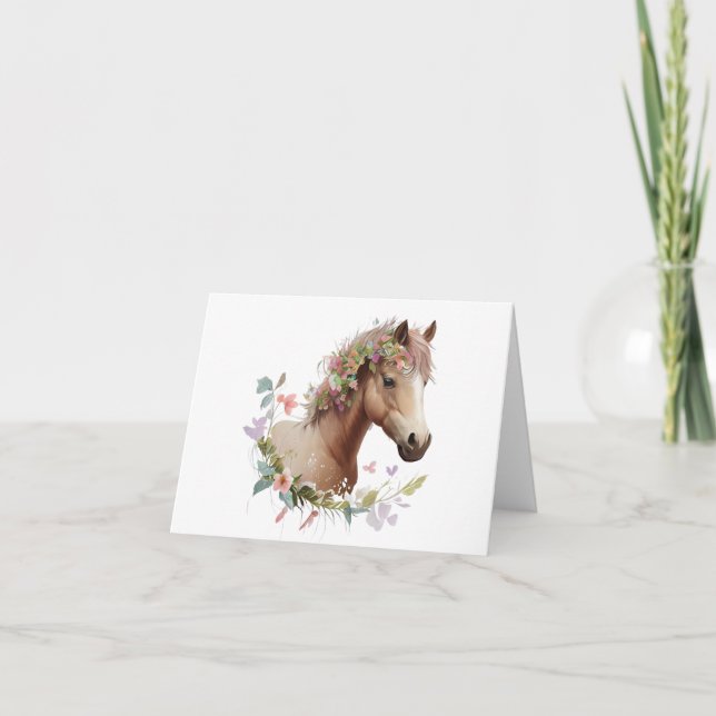 Young Foal Horse with Flowers BLANK  Card (Front)