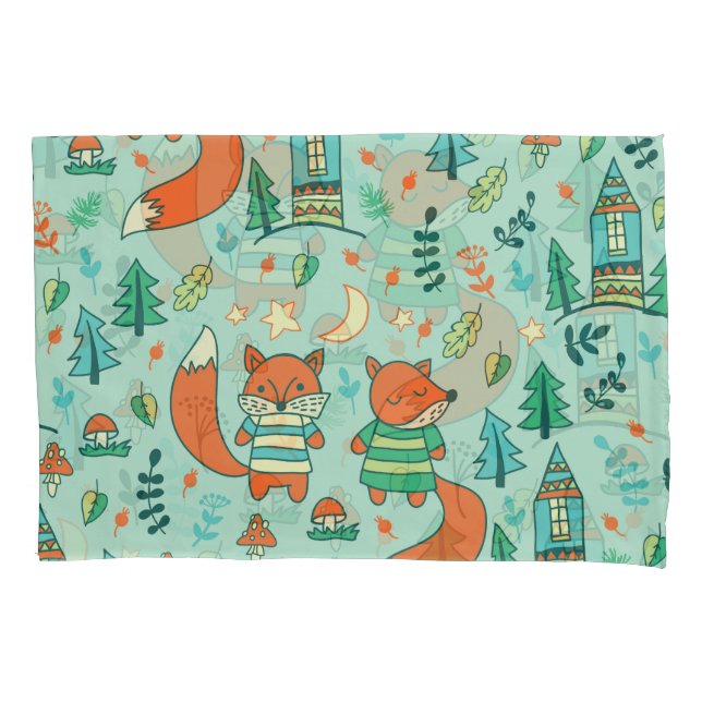 Young Foxes: Children's Seamless Pattern. Pillow Case (Front)