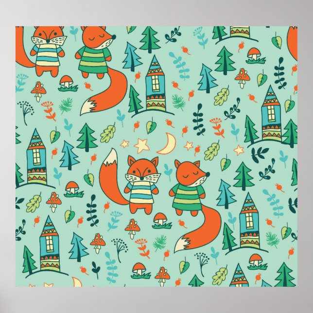 Young Foxes: Children's Seamless Pattern. Poster (Front)
