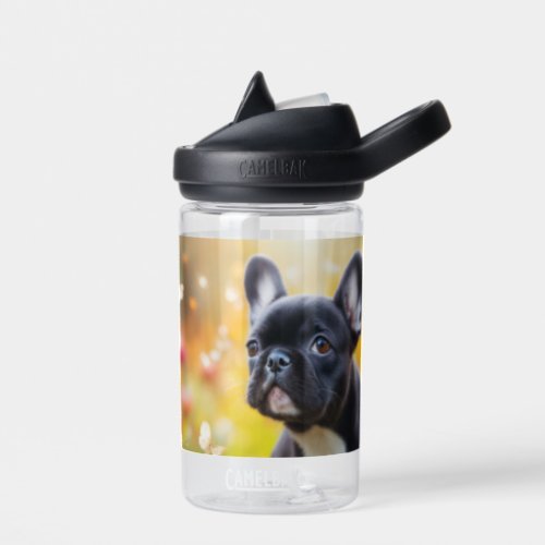 Young French Bulldog in Magical Flower Field Kids Water Bottle