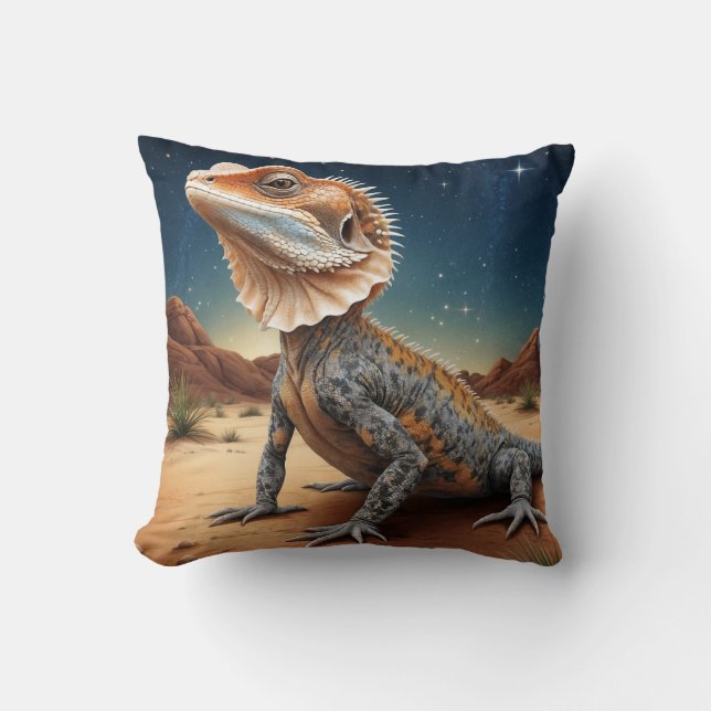 Young Frill-necked Lizard Wildlife Scene Throw Pillow (Front)