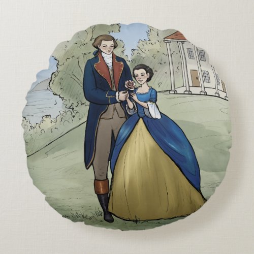 Young George and Martha Washington at Mount Vernon Round Pillow