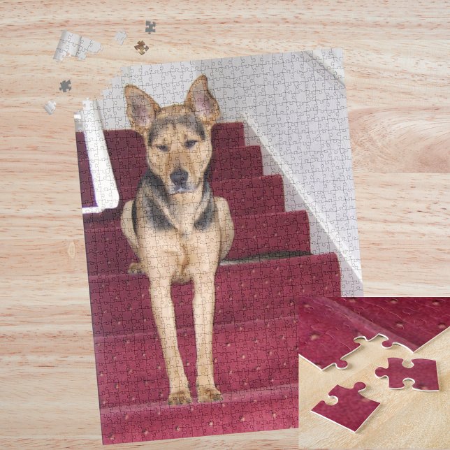 Young German Shepherd Dog Sitting on Stairs 16x20 Jigsaw Puzzle (Young German Shepherd Dog Sitting on Stairs 16x20 Jigsaw Puzzle)