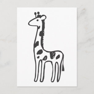 Young Giraffe in Black and White Sketch Postcard
