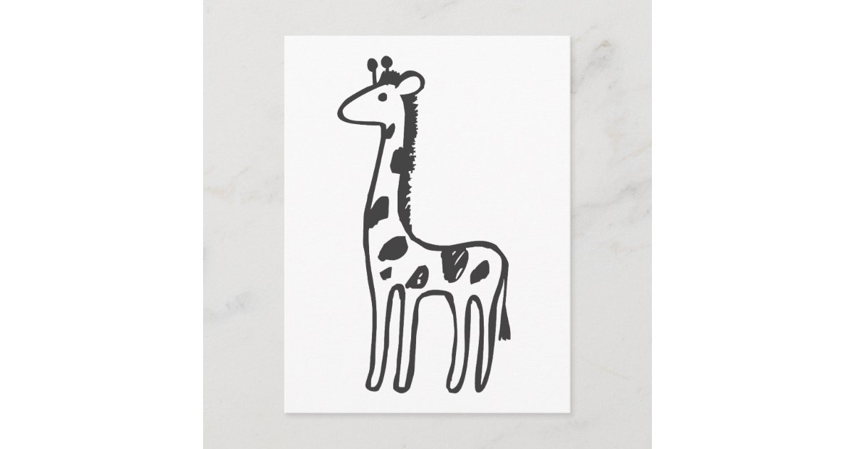 Young Giraffe in Black and White Sketch Postcard
