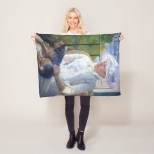 Young Girl and Her Dog, Mary Cassatt Fleece Blanket