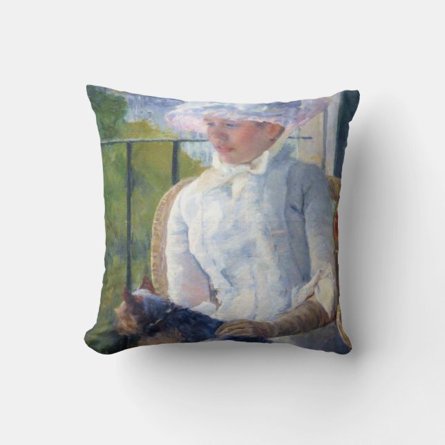 Young Girl and Her Dog, Mary Cassatt Throw Pillow (Front)