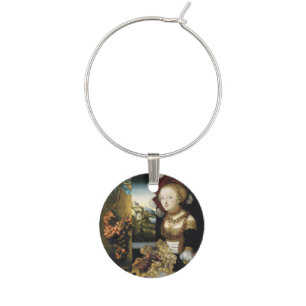 YOUNG GIRL ,ANTIQUE VINEYARD GRAPES WINE TASTING GLASS CHARM