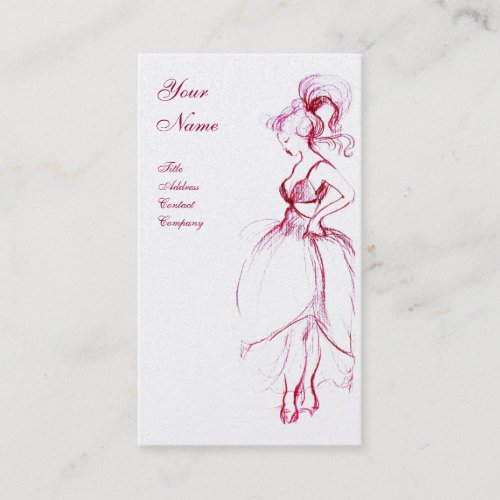 YOUNG GIRL BEAUTY FASHION DRAWING Red White Pearl Business Card
