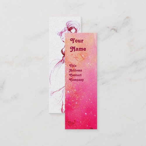 YOUNG GIRL BEAUTY FASHION Red PinkFuchsia White Mini Business Card