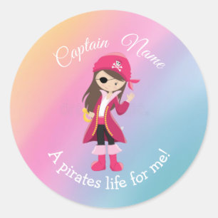 YOUNG Girl BIRTHDAY Pirate Classic Round Sticker