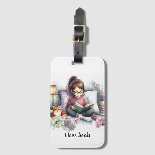 Young Girl Book Lovers Luggage Tag