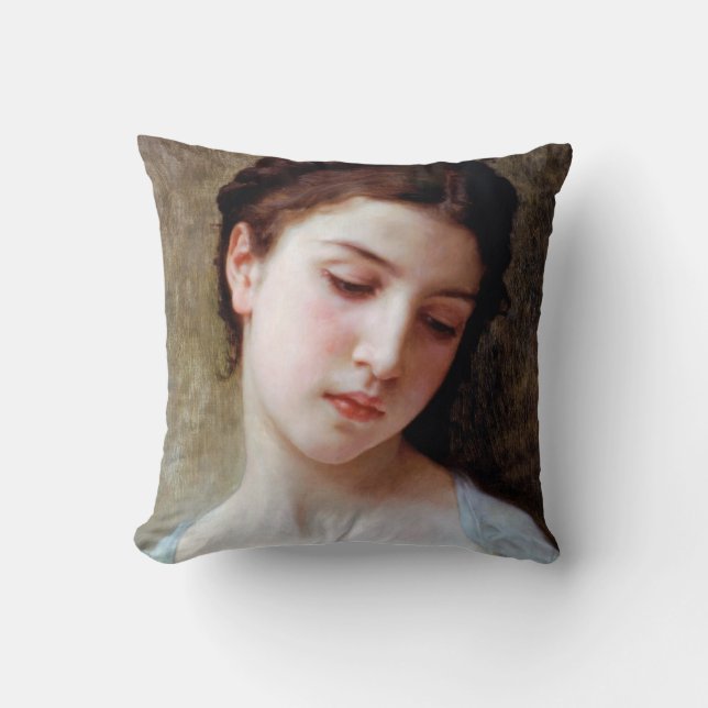 Young Girl, Bouguereau Throw Pillow (Front)