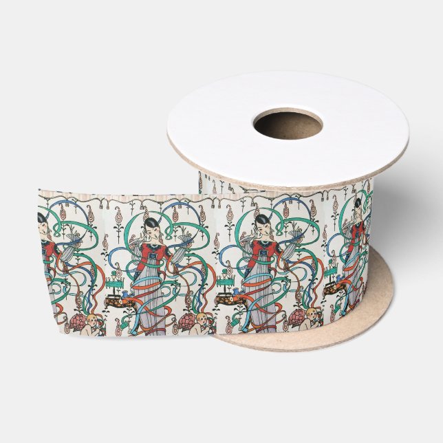 YOUNG GIRL,COLORFUL RIBBON SWIRLS,CUPID Birthday (Spool)