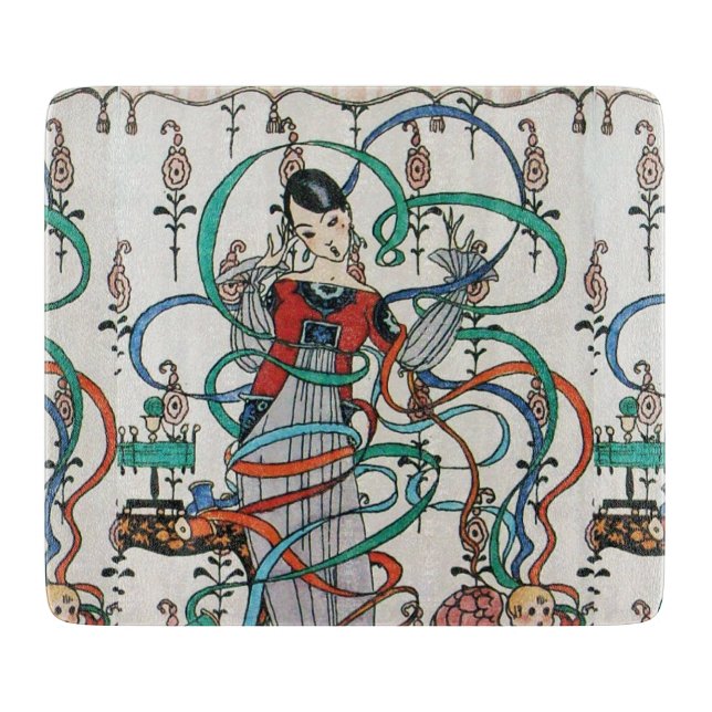 YOUNG GIRL,COLORFUL RIBBON SWIRLS,CUPID Birthday  Cutting Board (Front)