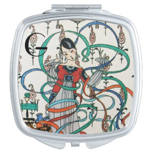 YOUNG GIRL,COLORFUL RIBBON,SWIRLS ,CUPID MONOGRAM MAKEUP MIRROR