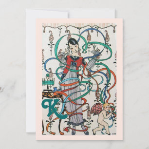 YOUNG GIRL,COLORFUL RIBBONS BRIDAL SHOWER MONOGRAM INVITATION