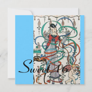 YOUNG GIRL ,COLORFUL RIBBONS SWEET 16  PARTY Blue Invitation