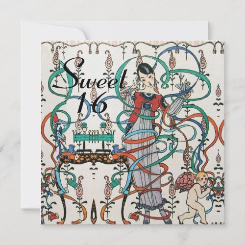 YOUNG GIRL COLORFUL RIBBONS SWEET 16  PARTY INVITATION