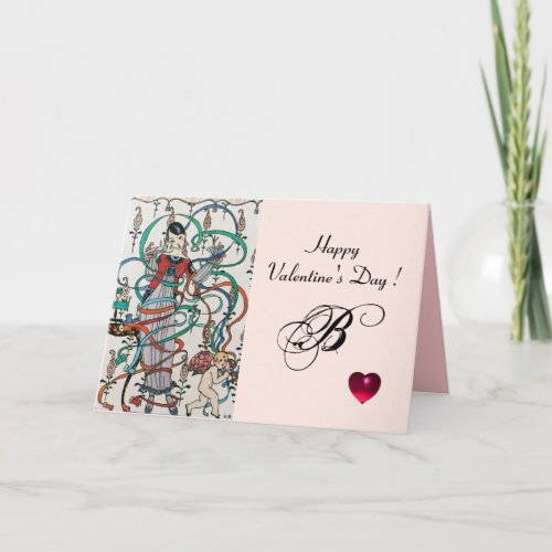 YOUNG GIRLCOLORFUL RIBBONSSWIRLSCUPID Valentine Holiday Card