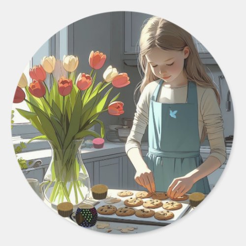 Young Girl Cookie Baker  Classic Round Sticker