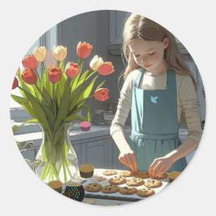 Young Girl Cookie Baker Classic Round Sticker