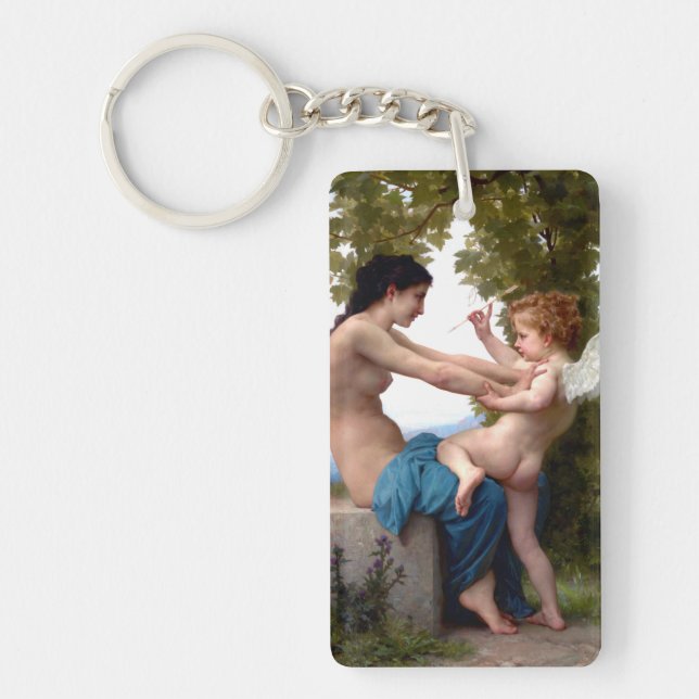 Young Girl Defending Herself Against Eros Cupid Keychain (Front)