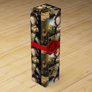 YOUNG GIRL ,GRAPE VINEYARD RED WAX SEAL MONOGRAM WINE GIFT BOX