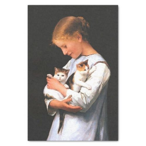 Young Girl holding two cats  Tissue Paper