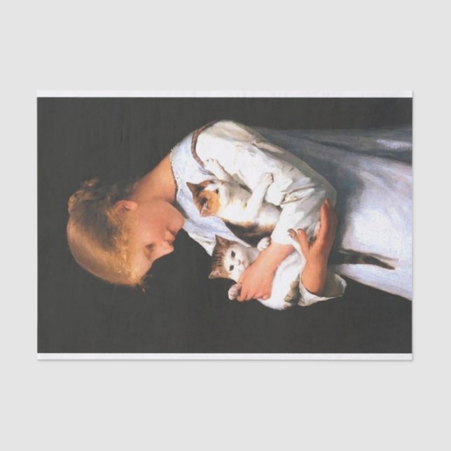 Young Girl holding two cats  Tissue Paper (Front)
