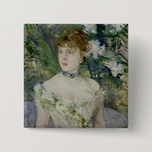 Young girl in a ball gown, 1879 button (Front)